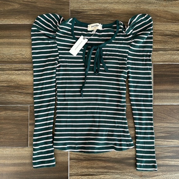 NWT Anthropologie Porridge Puff-Sleeve Tie-Front Top in Green, XXS - Picture 2 of 12
